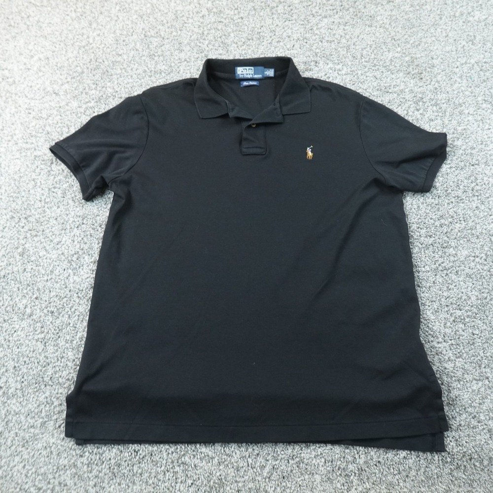 VTG Ralph Lauren Polo Shirt Mens L Black Pima Interlock Flesh Pony Golf Preppy